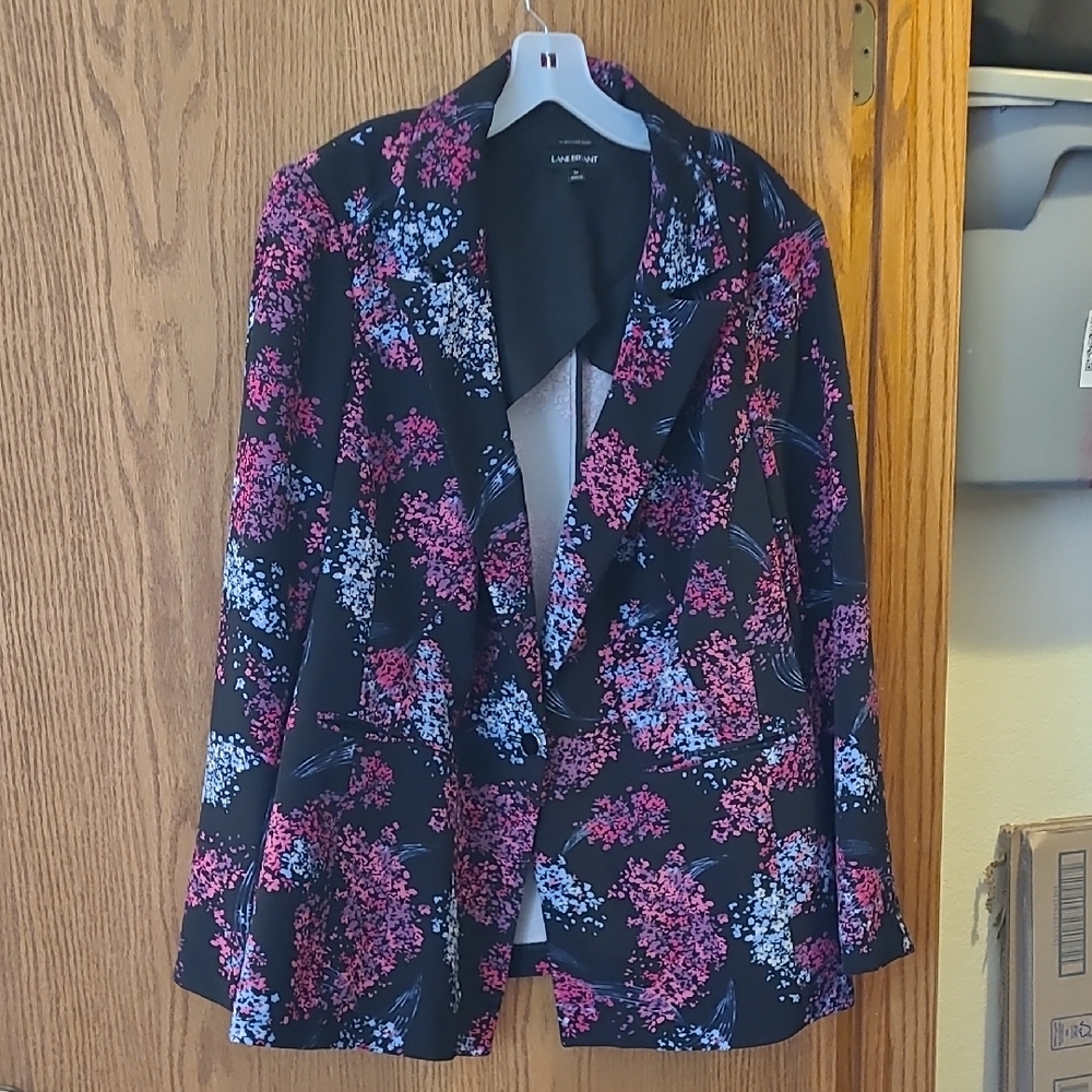 Lane Bryant Black Blazer with Pink and Blue Floral Pattern